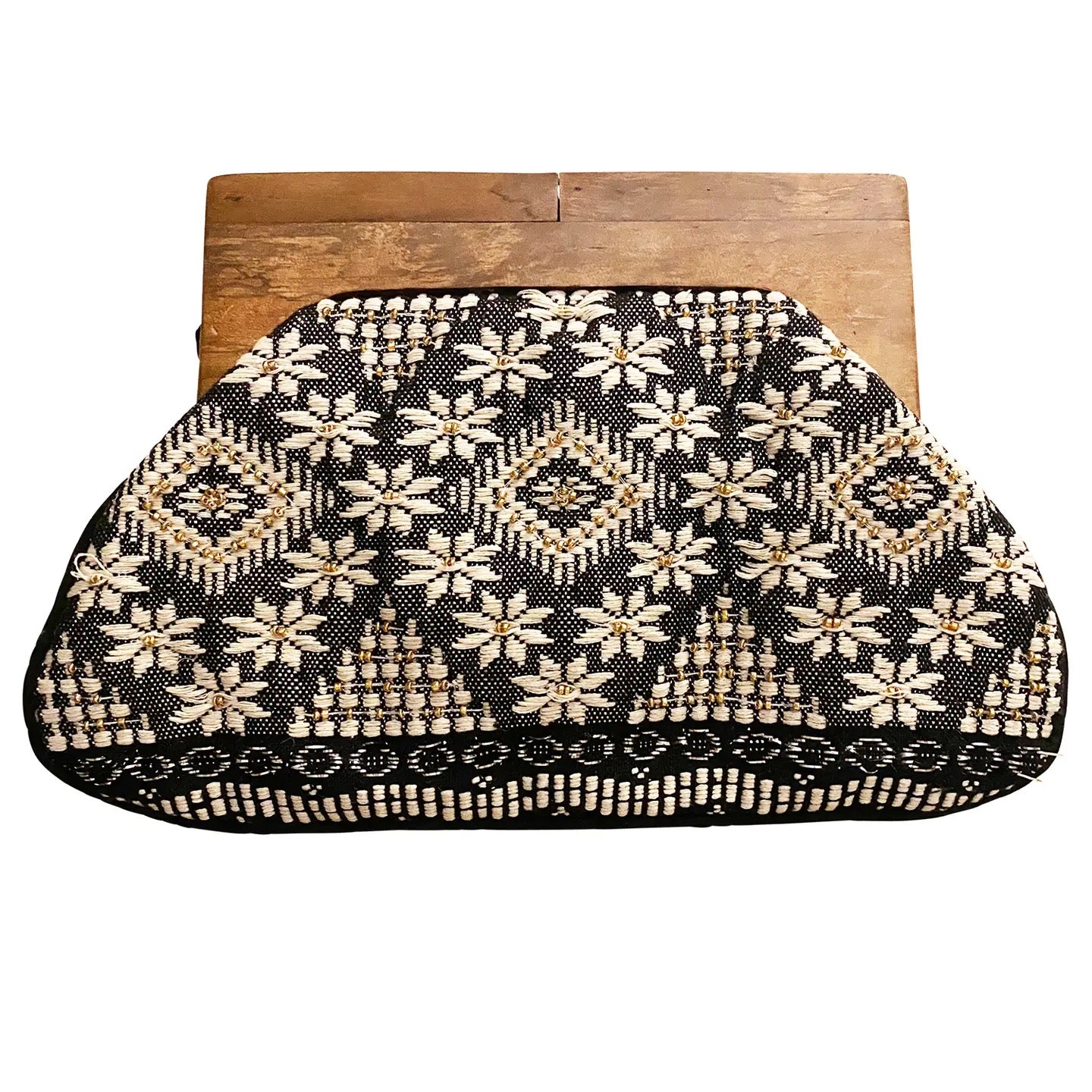 Black Floral Beaded Clutch