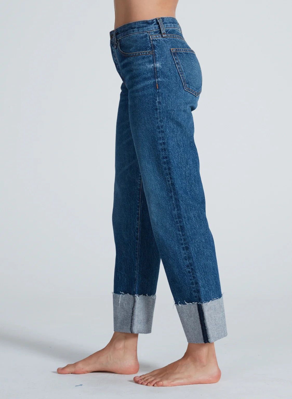 Cuffed Mid Rise Straight Jean
