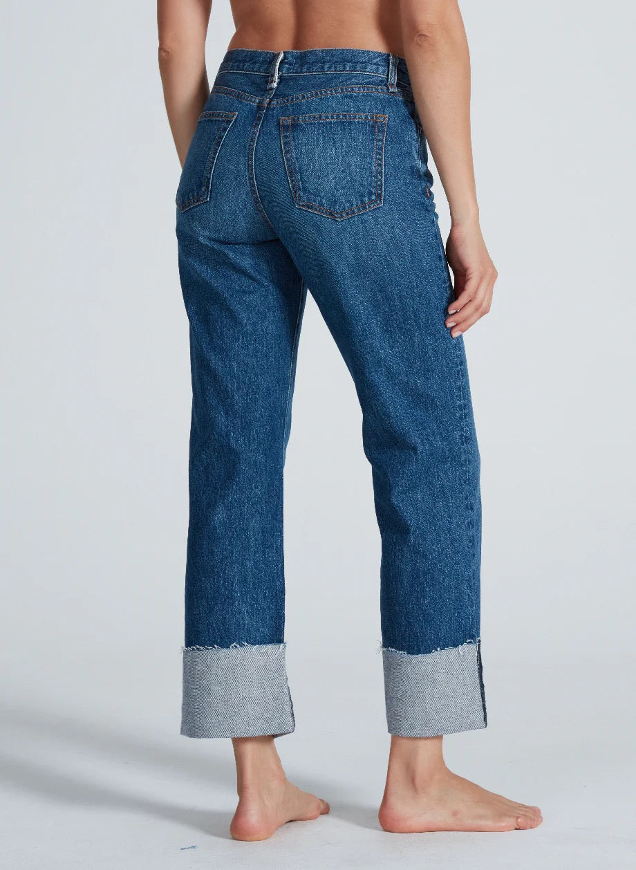Cuffed Mid Rise Straight Jean