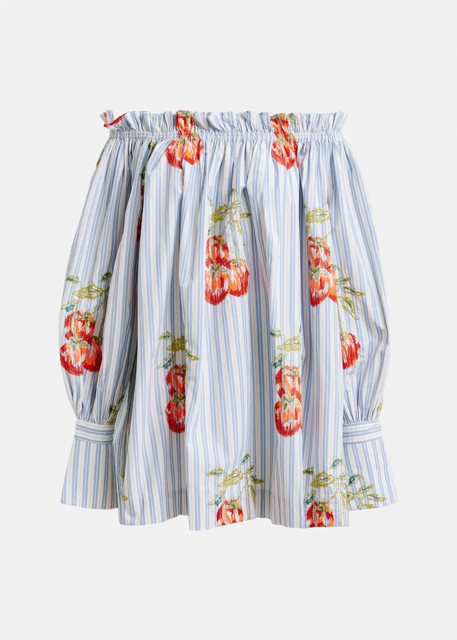 Blue and White Off Shoulder Floral Dress
