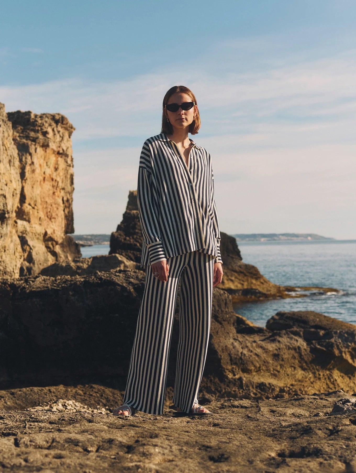 Superfine Or Striped Wide Leg Pant
