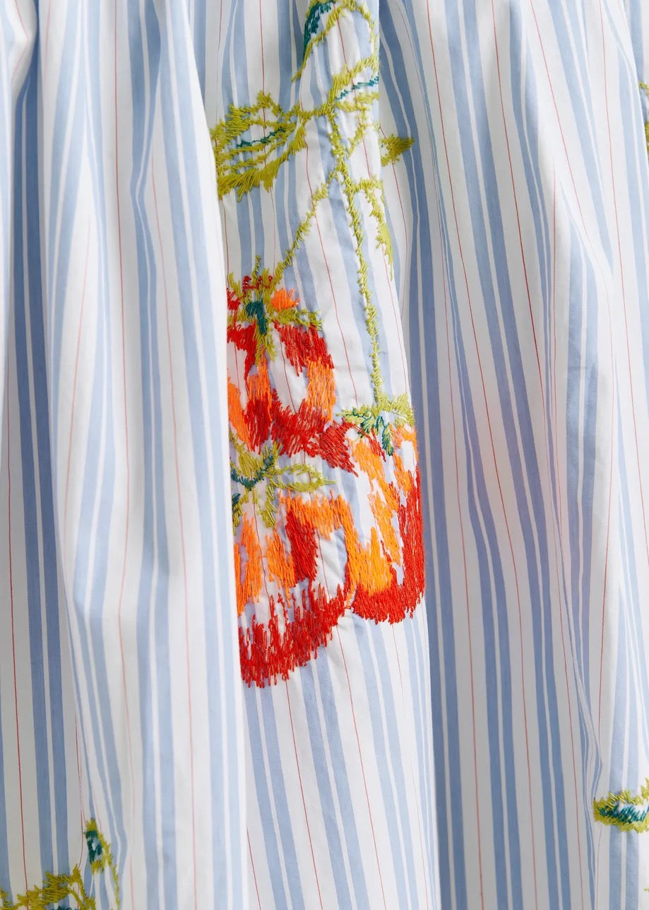 Blue and White Off Shoulder Floral Dress