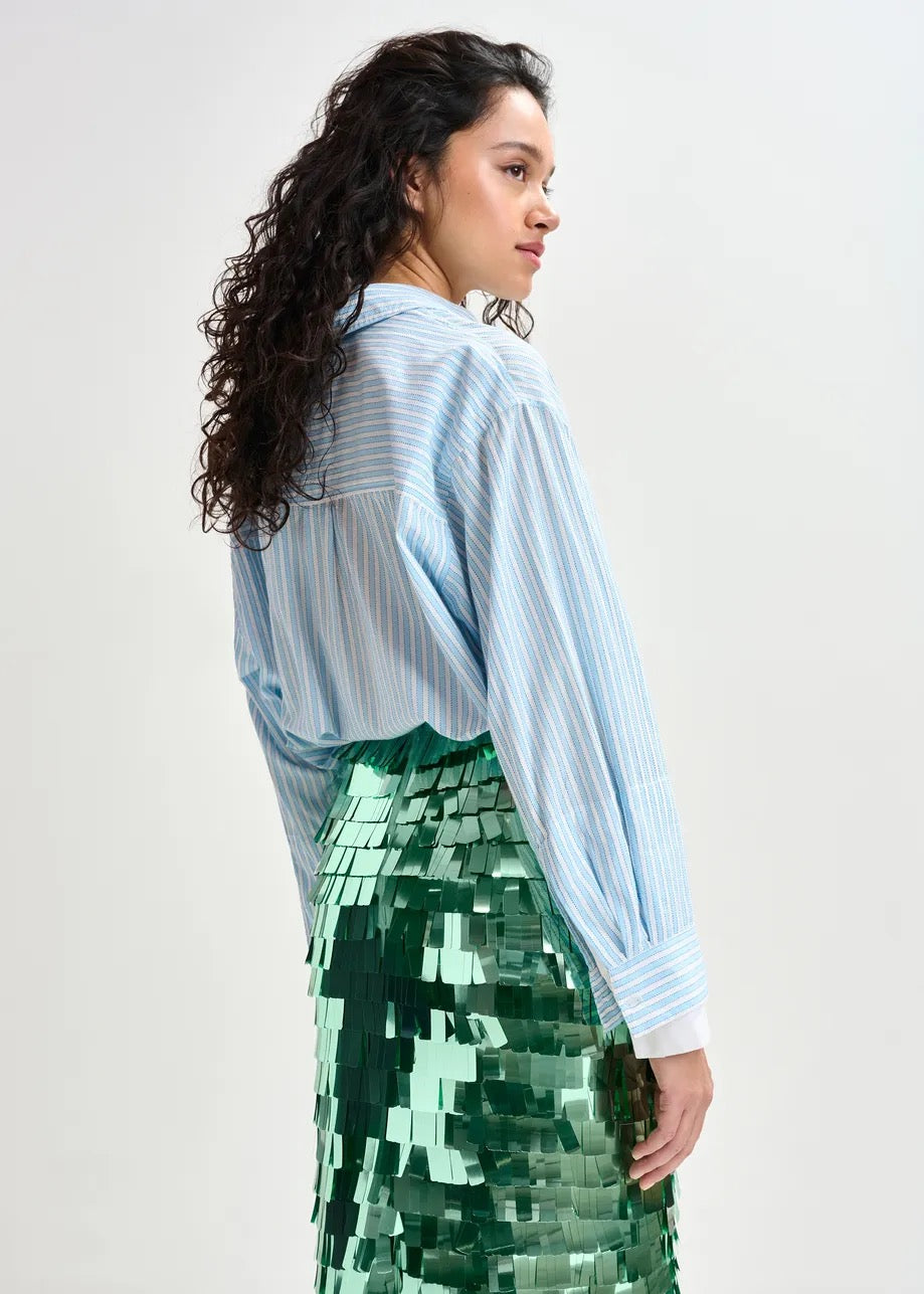 Blue and White Striped Cotton Shirt with Double Cuff