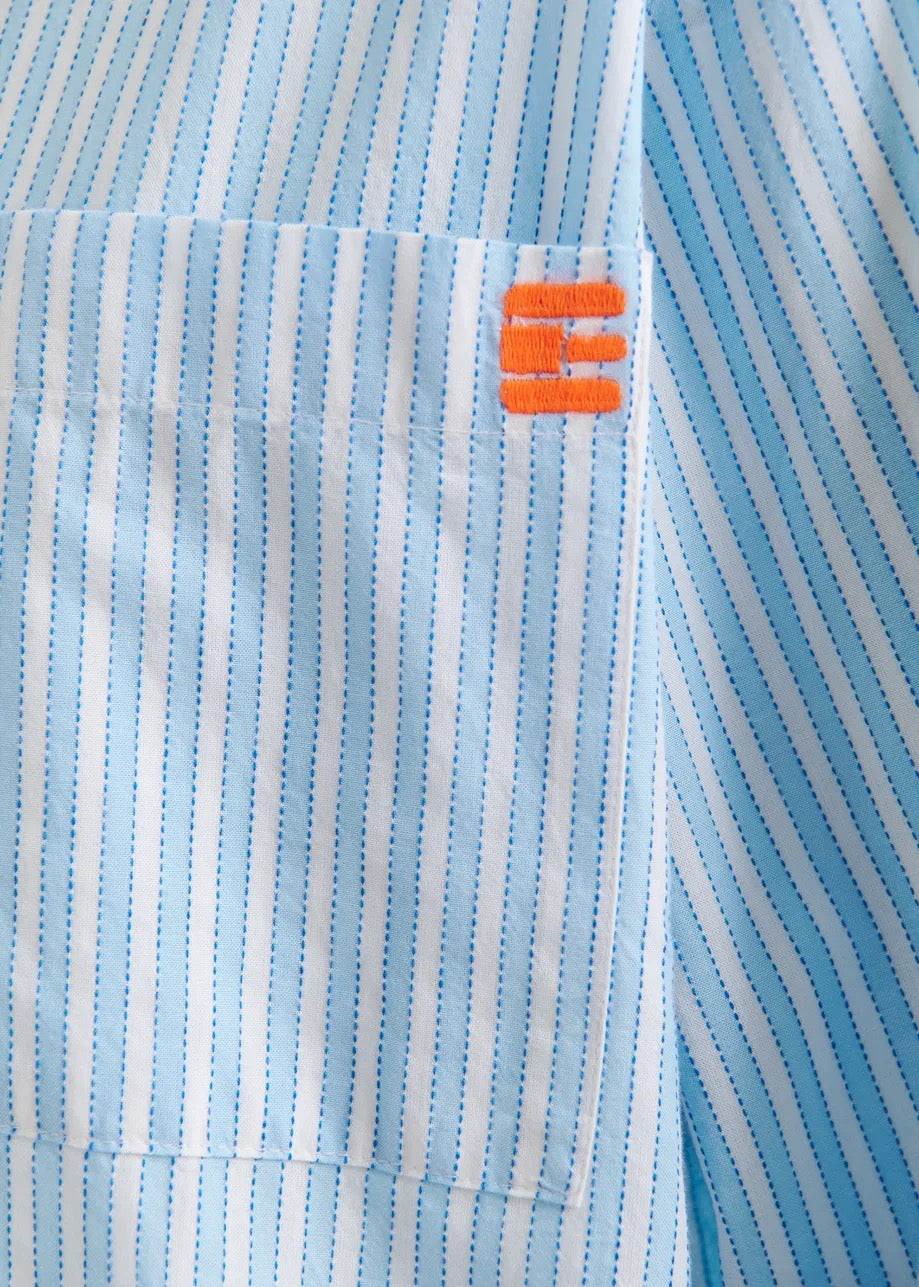 Blue and White Striped Cotton Shirt with Double Cuff