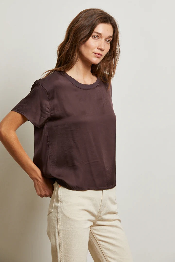 Delphine Satin Crew Neck Tee