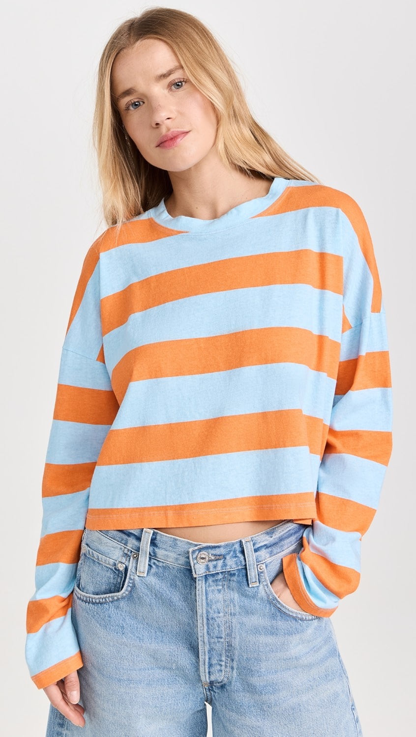 Cropped LS Striped Tee