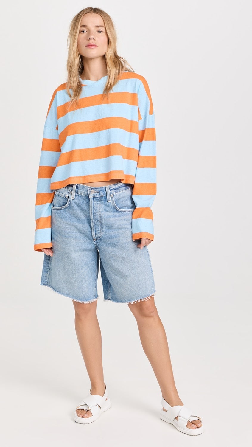 Cropped LS Striped Tee