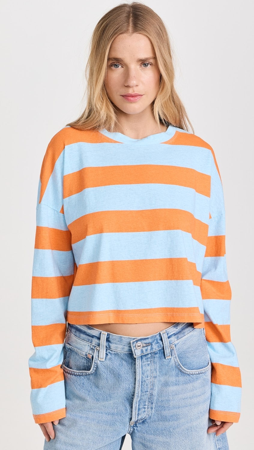 Cropped LS Striped Tee