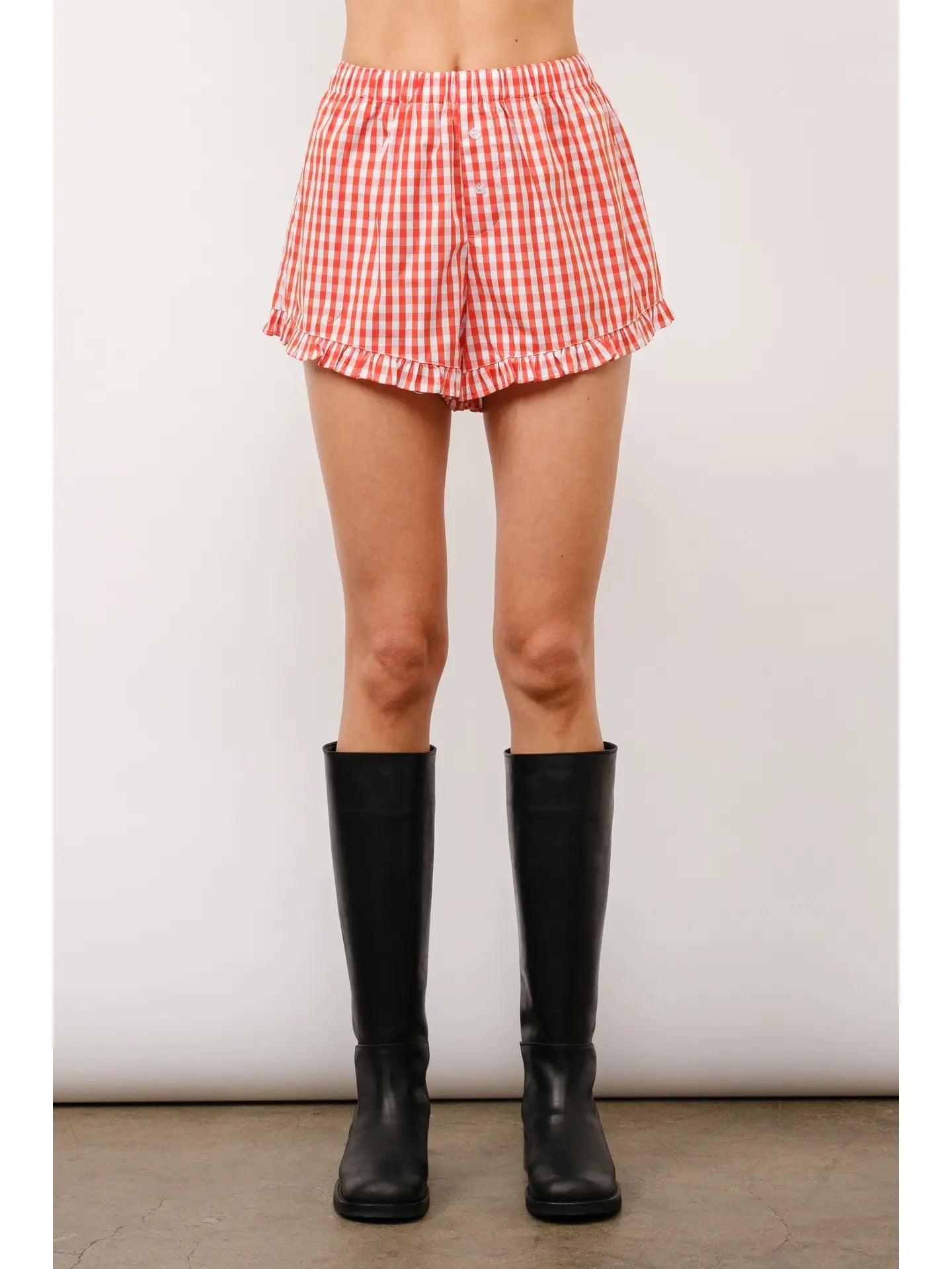 Gingham Ruffle Hem Shorts