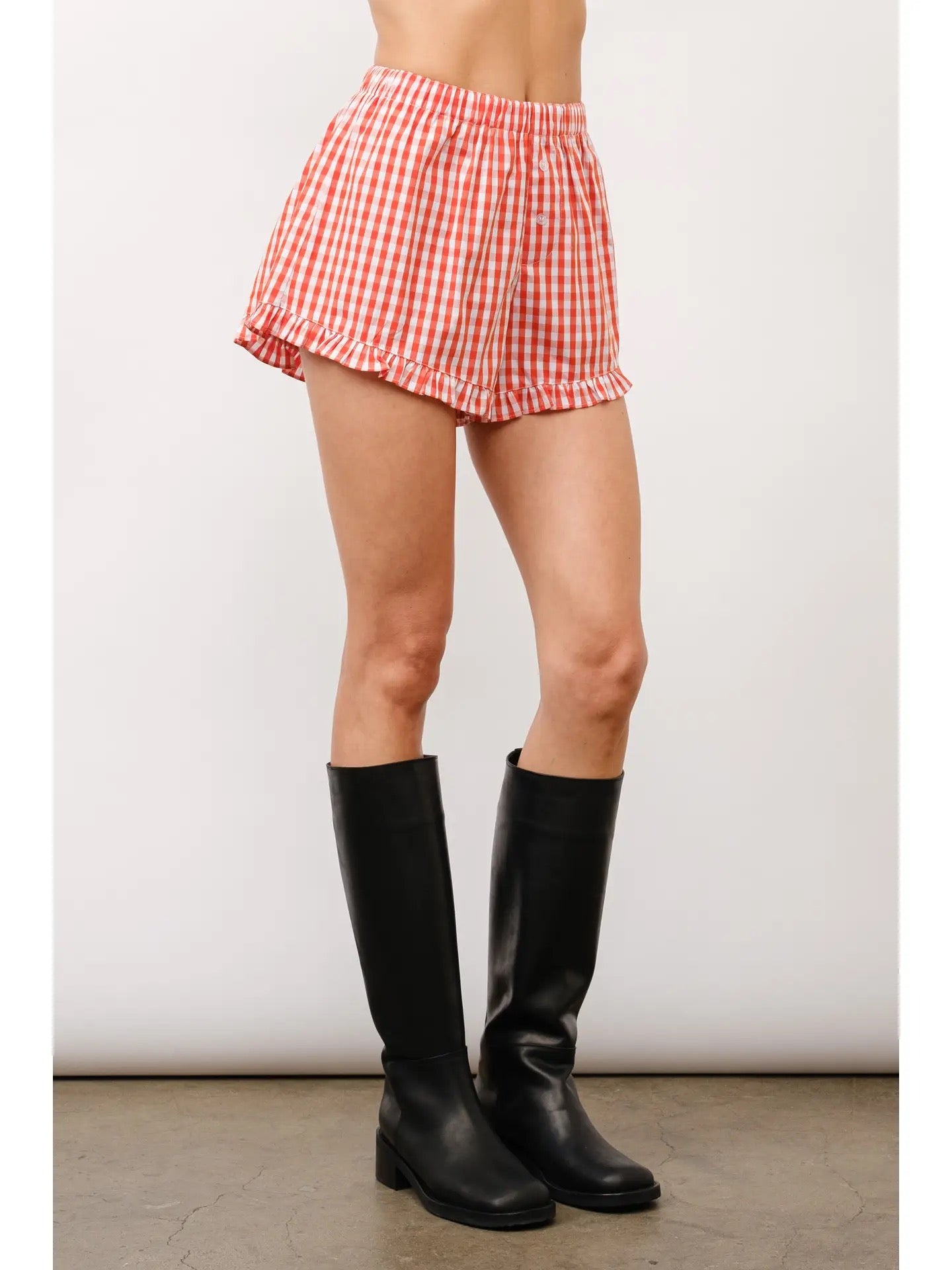 Gingham Ruffle Hem Shorts