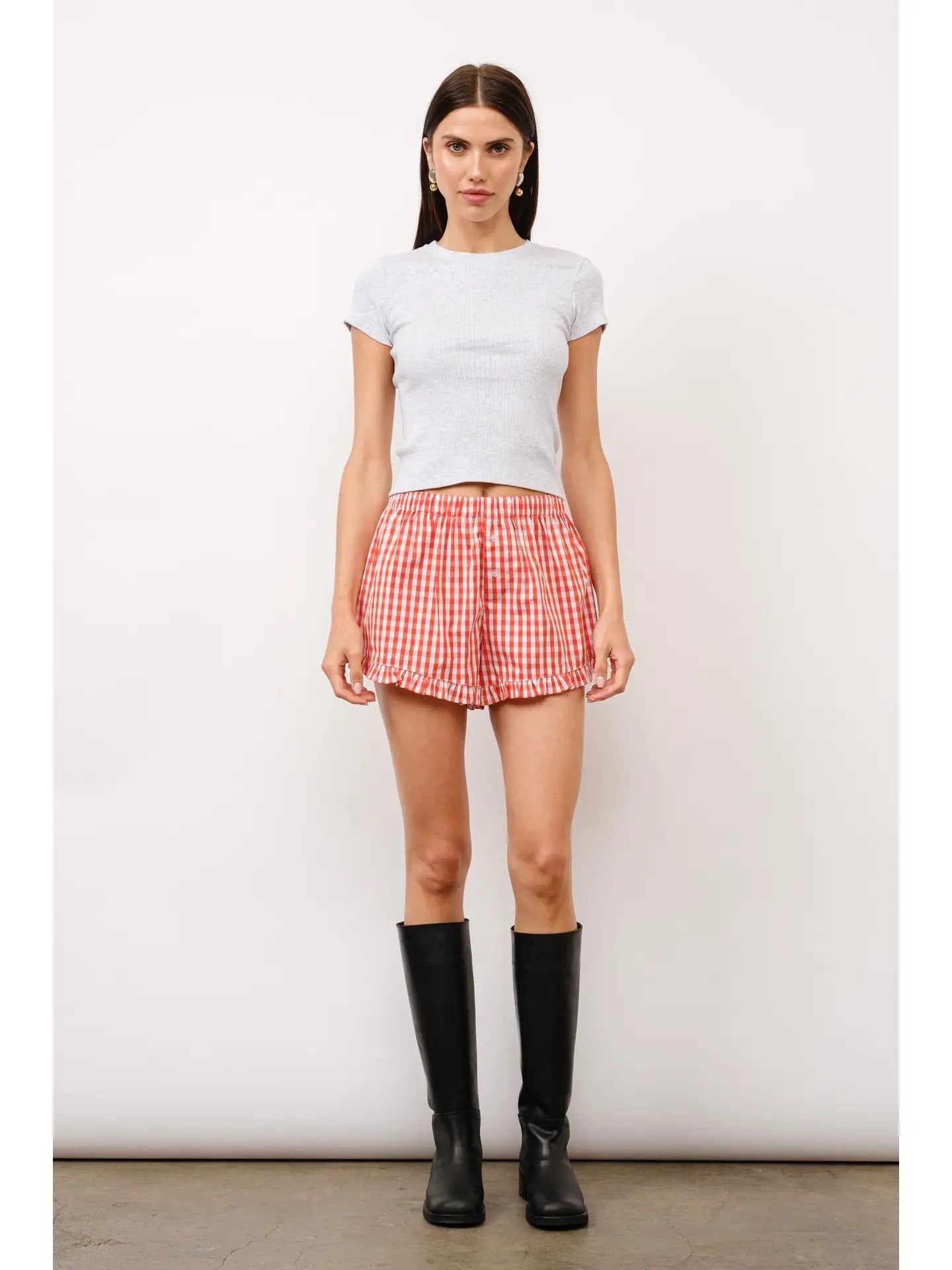 Gingham Ruffle Hem Shorts