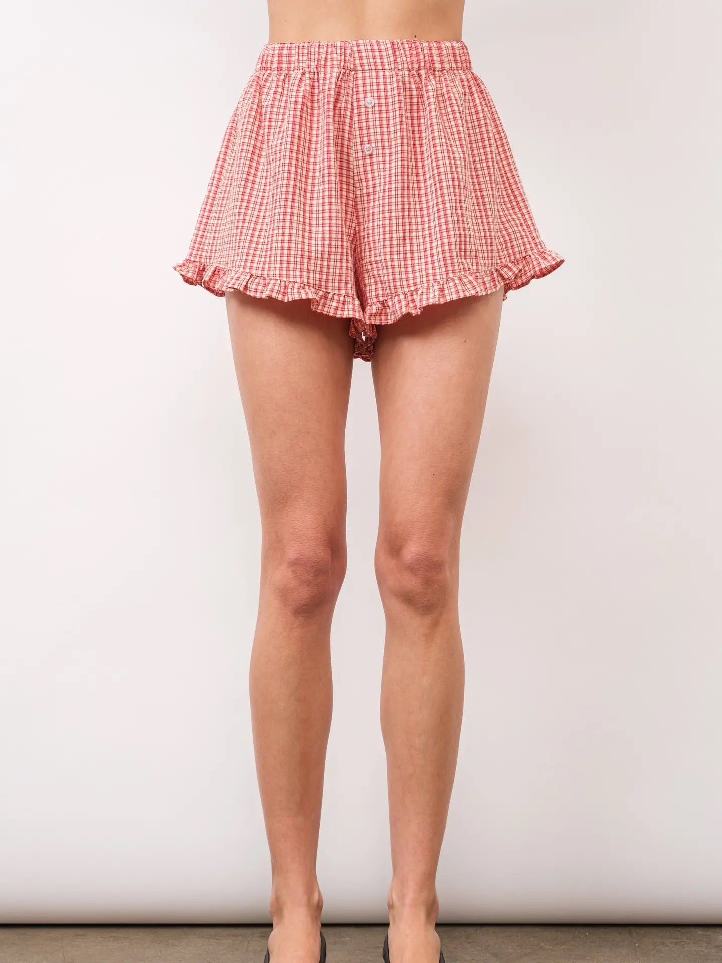 Gingham Ruffle Hem Shorts