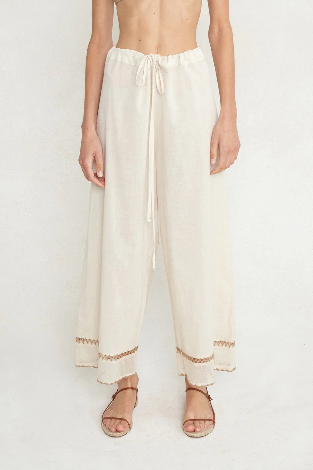 Drawstring Pant with Hand Crochet Trim