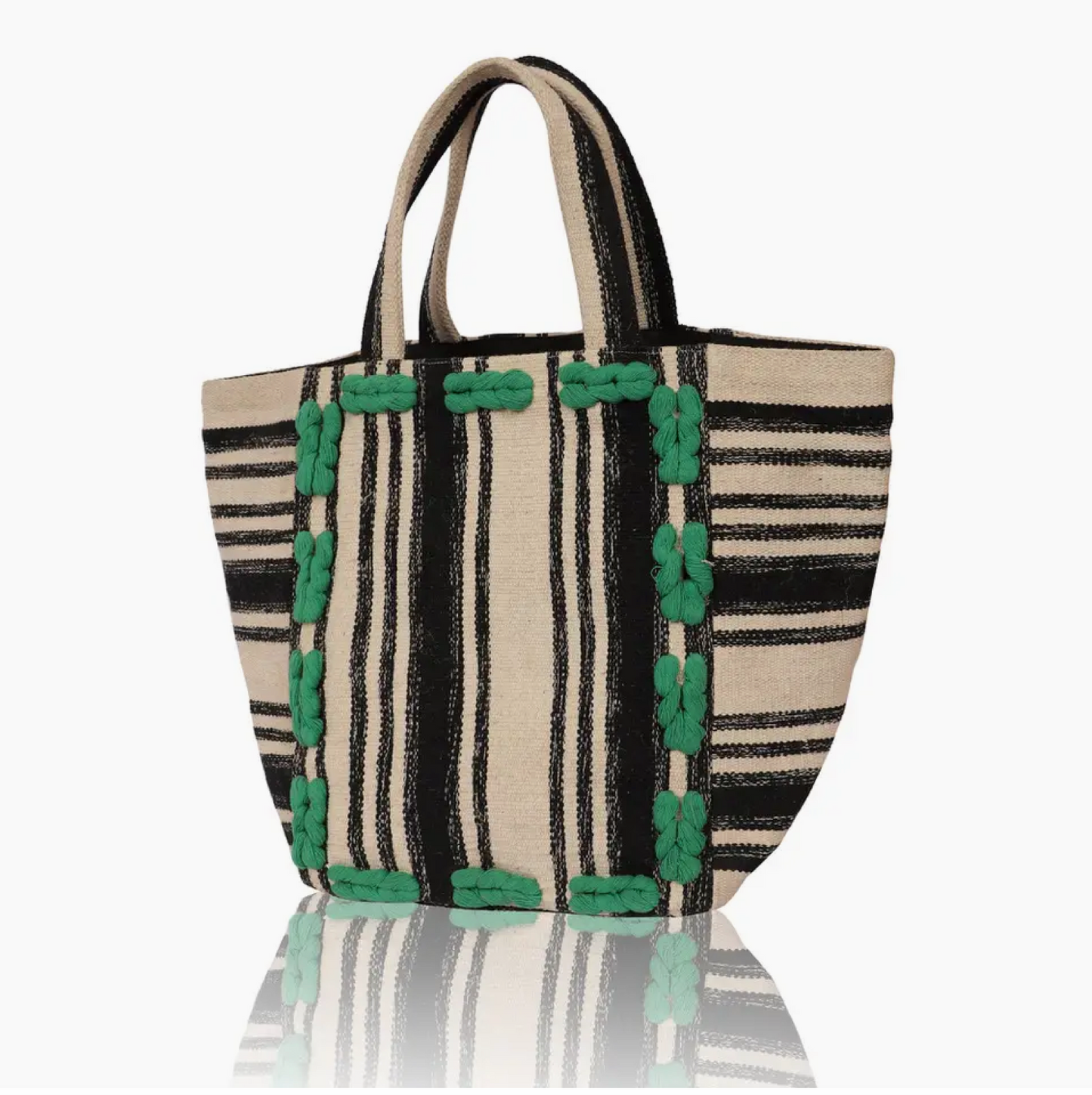 Ivory, Black and Green Tote