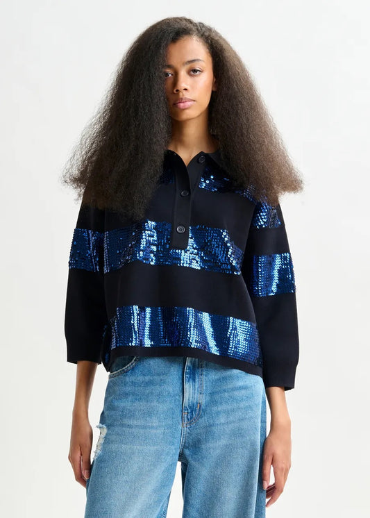 Illuminati Striped Sequin Polo