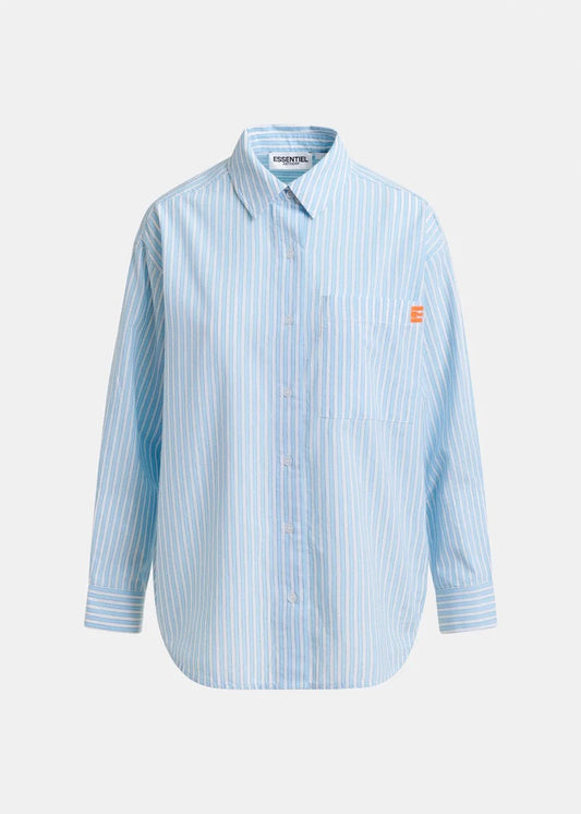 Blue and White Striped Cotton Shirt with Double Cuff