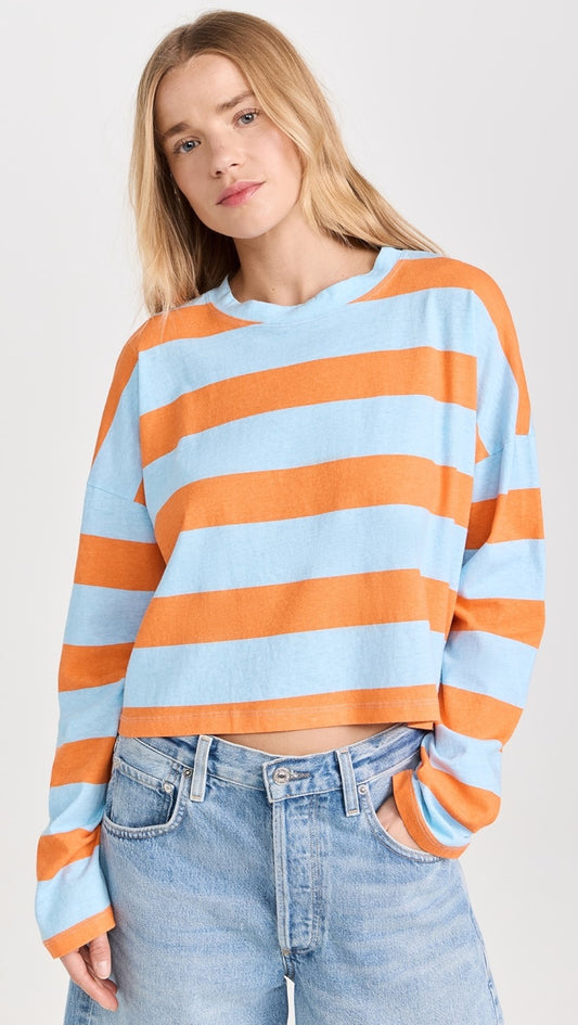 Cropped LS Striped Tee