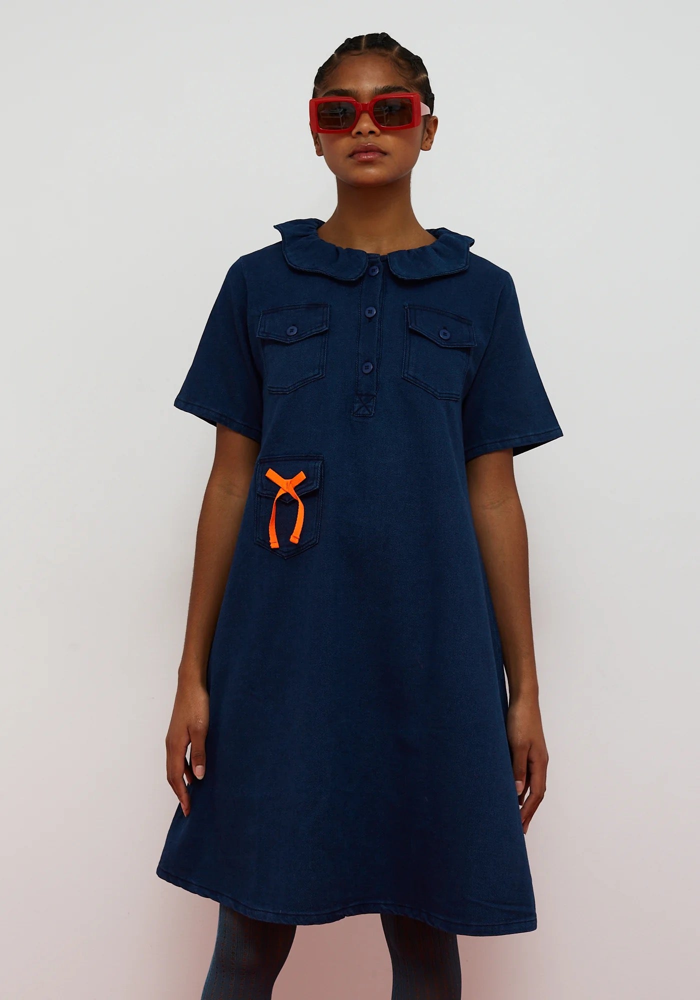 Round Collared Denim Mini Dress