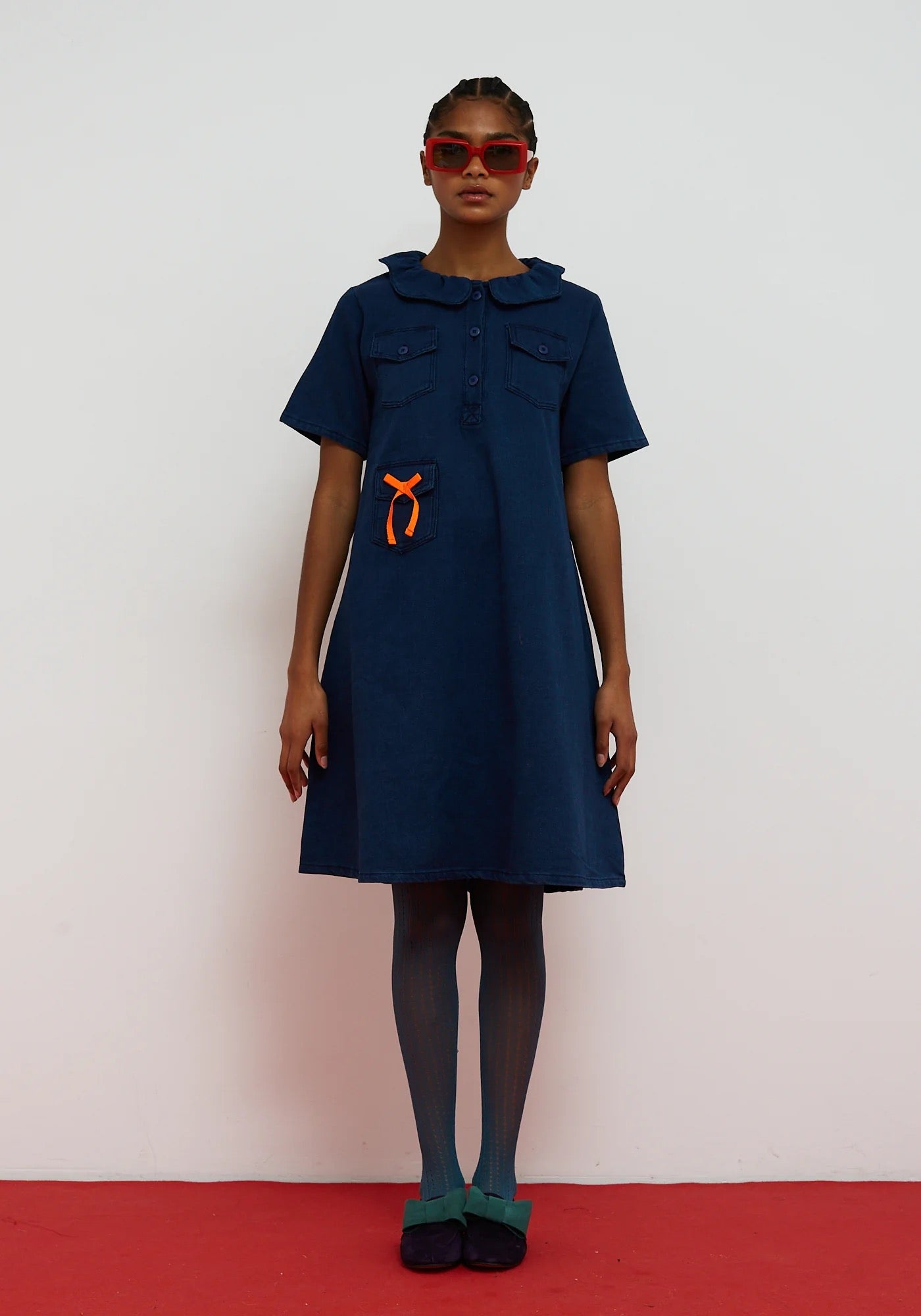 Round Collared Denim Mini Dress