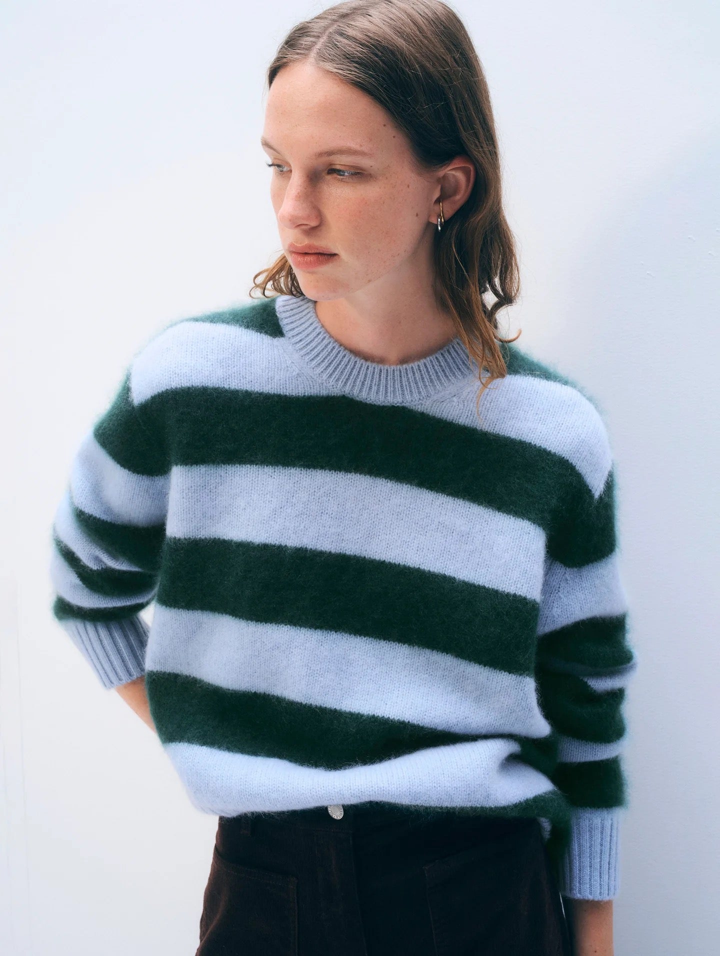 Brushed Cashmere Striped Crew