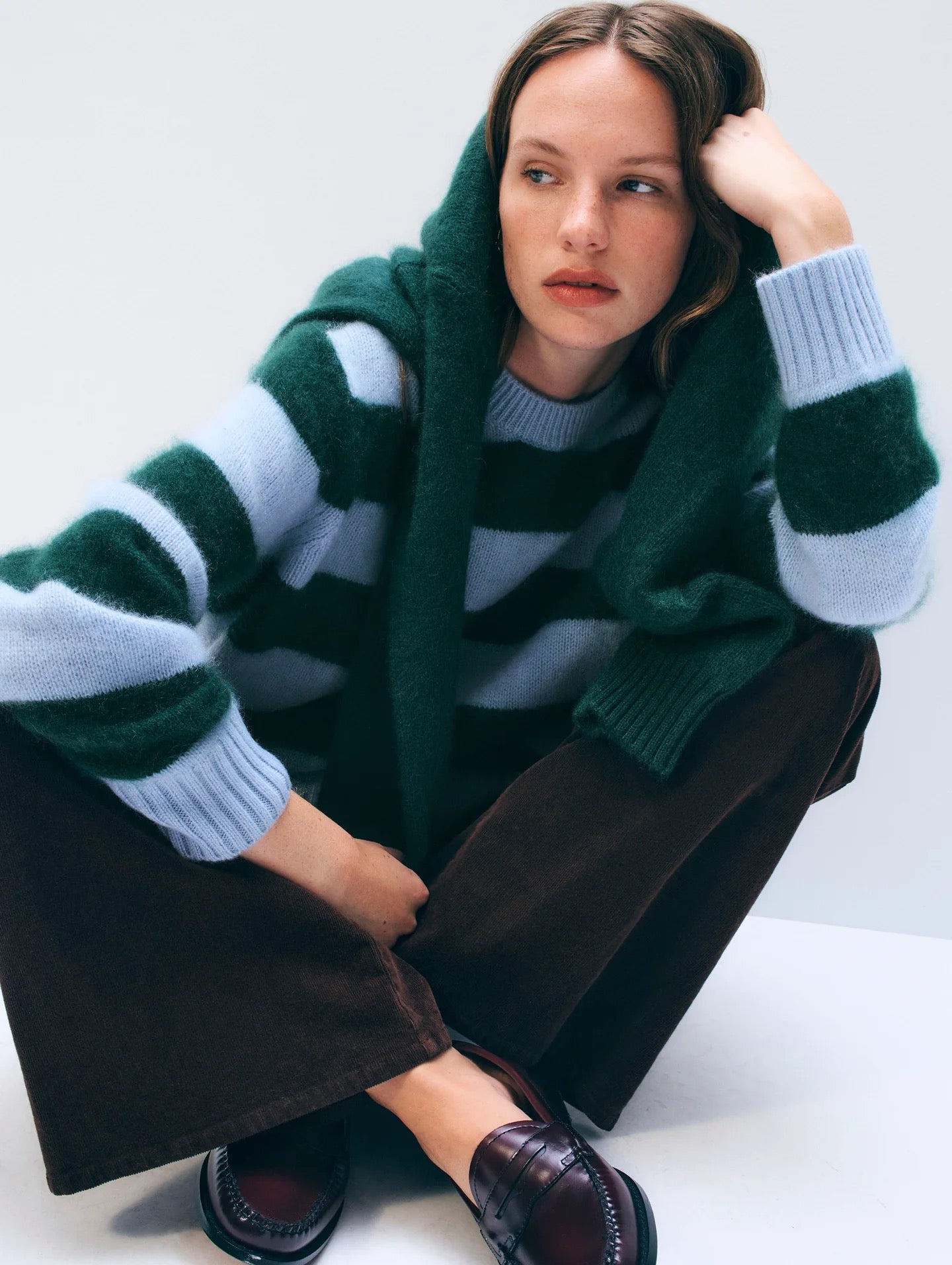 Brushed Cashmere Striped Crew