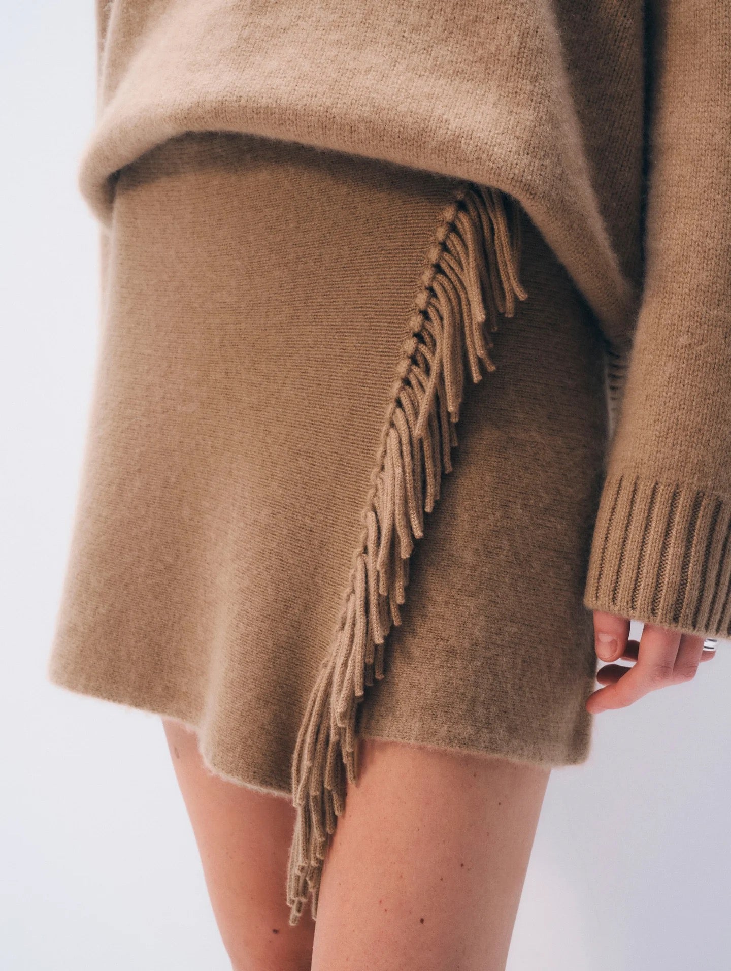 Brushed Cashmere Fringe Mini Skirt