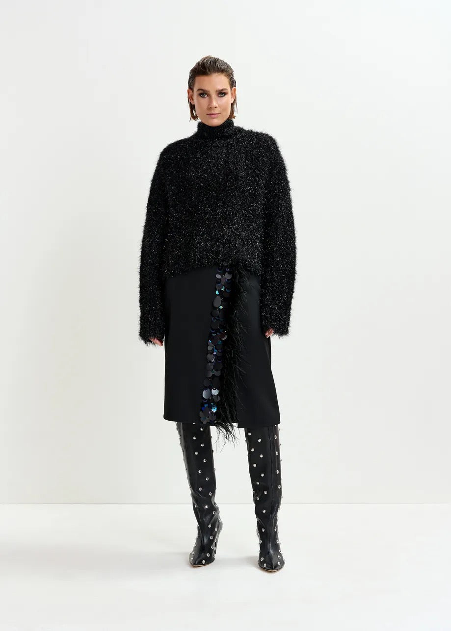 Feather Trimmed Midi Skirt