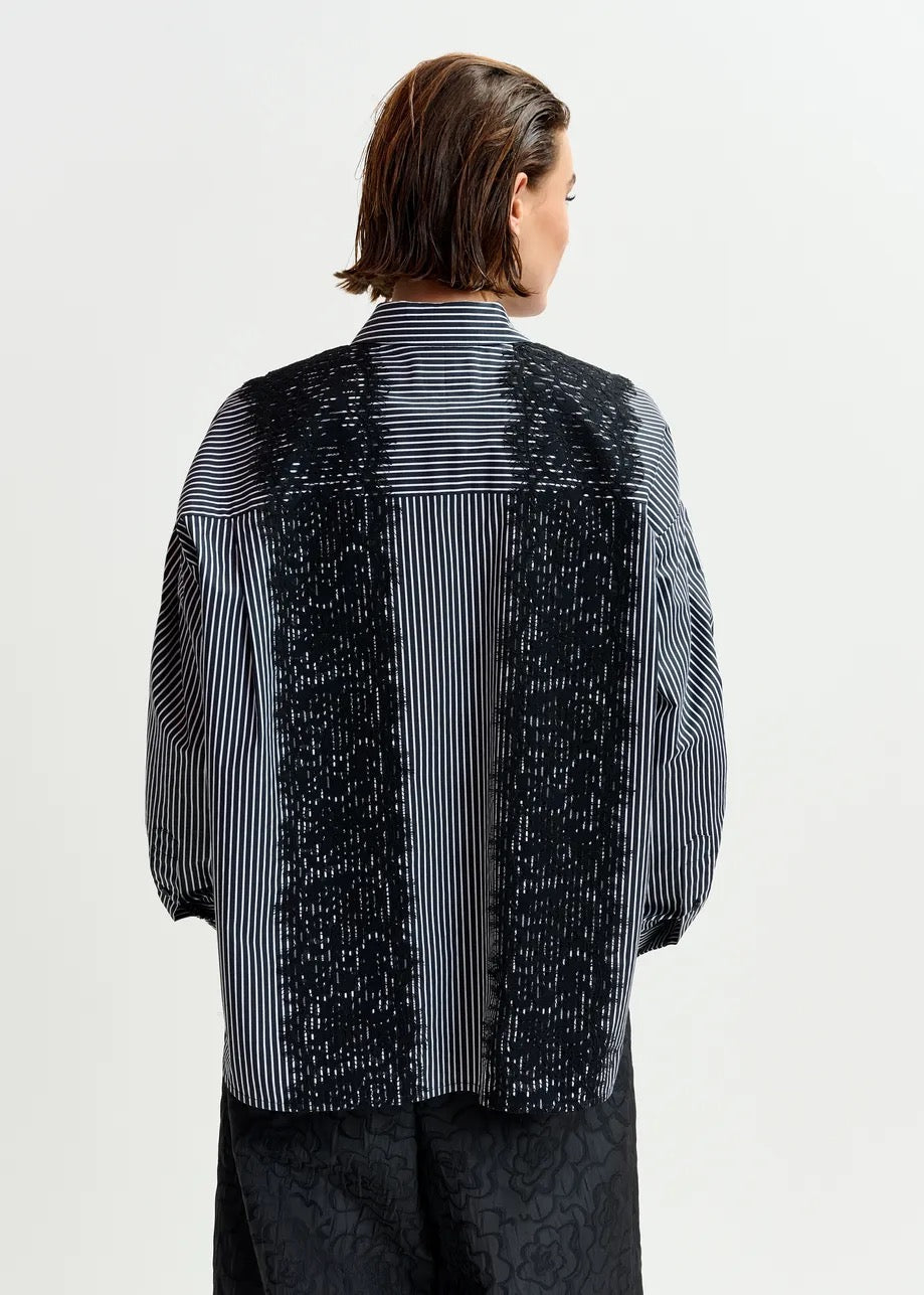 Oversized Shirt with Lace Trim
