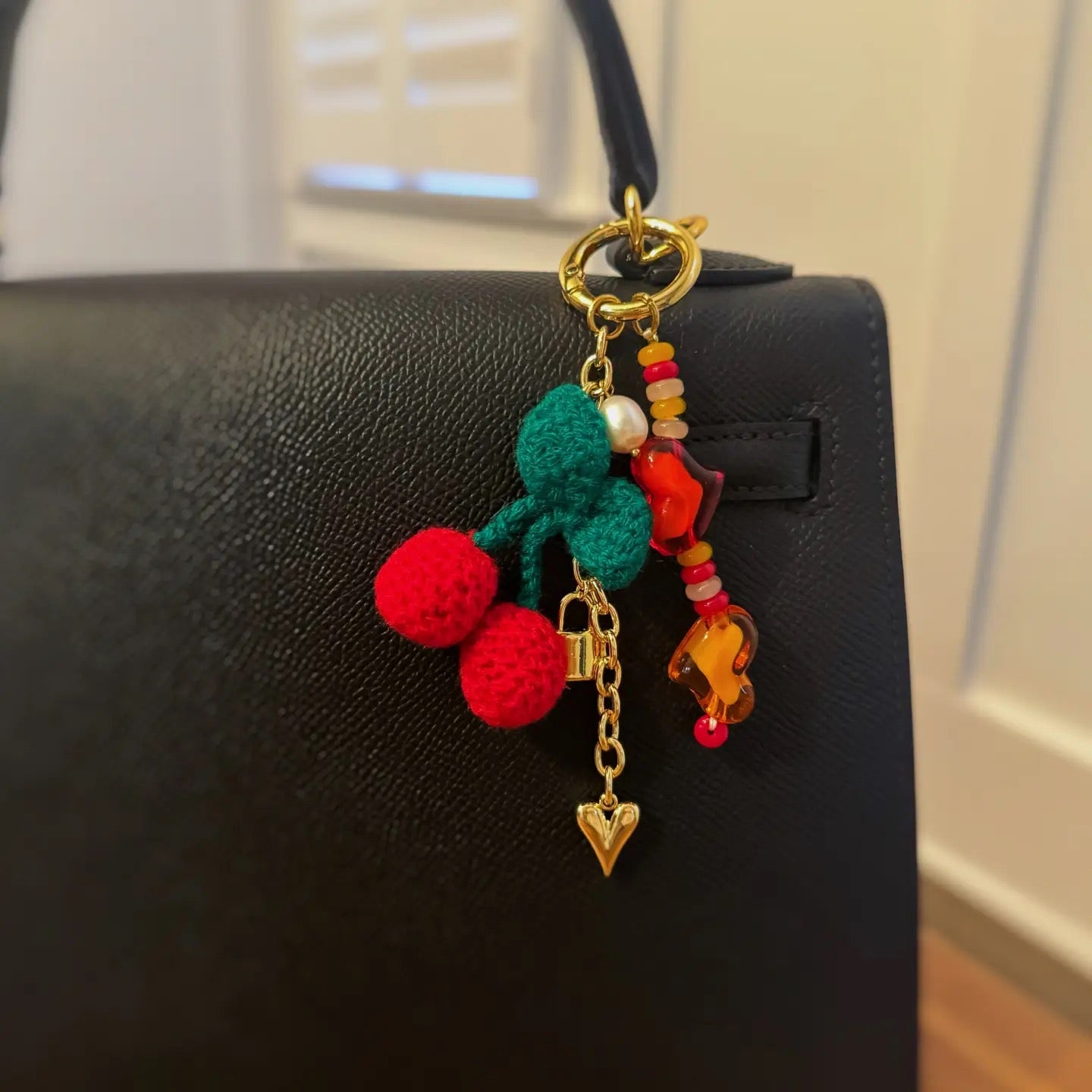 Cherry and Heart Bag Charm