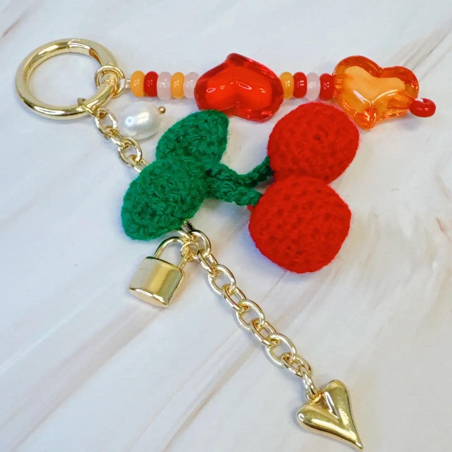 Cherry and Heart Bag Charm